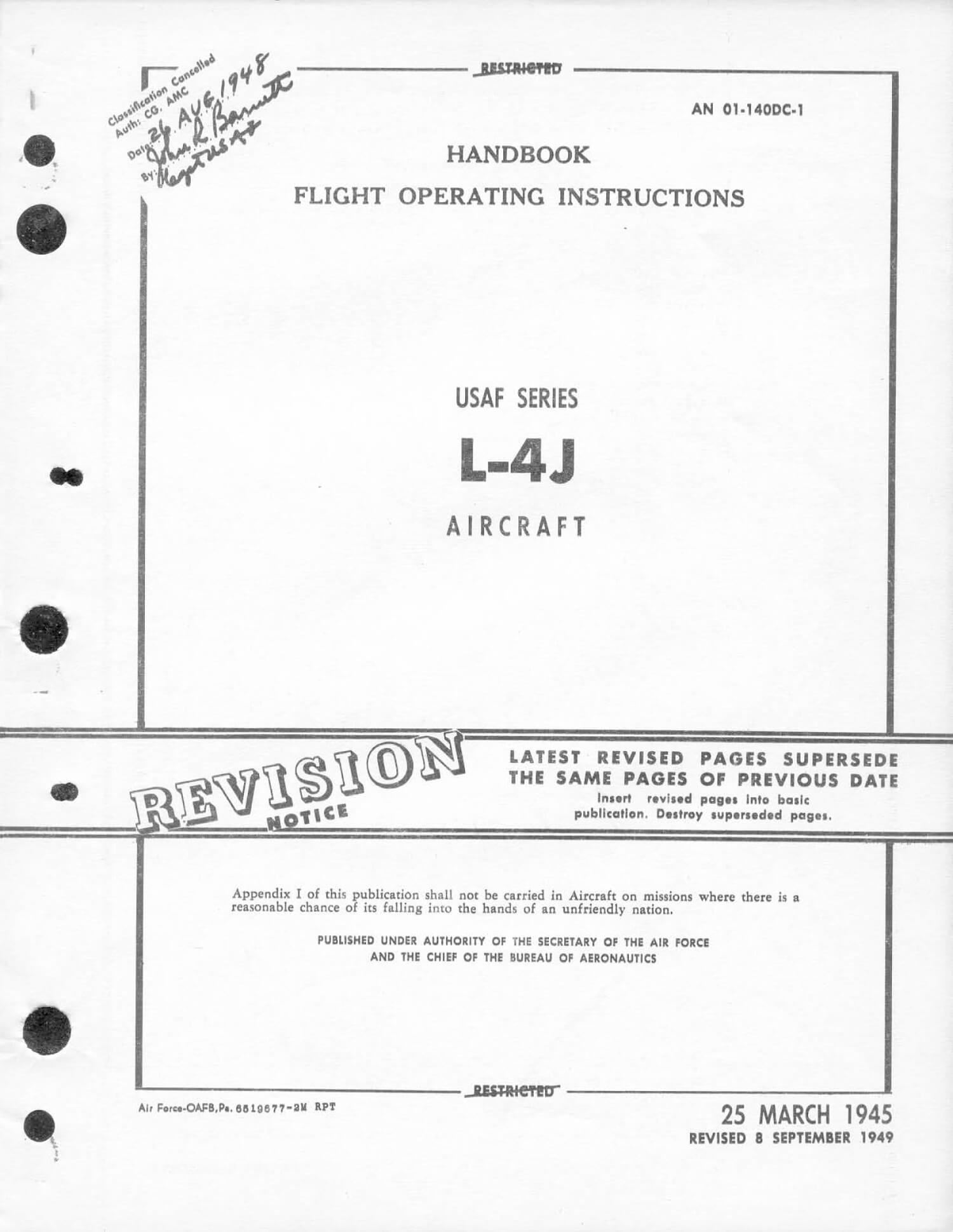 Piper Cub Super Cub L 4 L 14 L 18 L 21 Ne 1 Flight Manuals