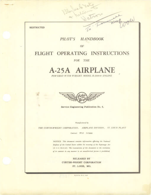 Flight Manual for the Curtiss SB2C A-25 Helldiver