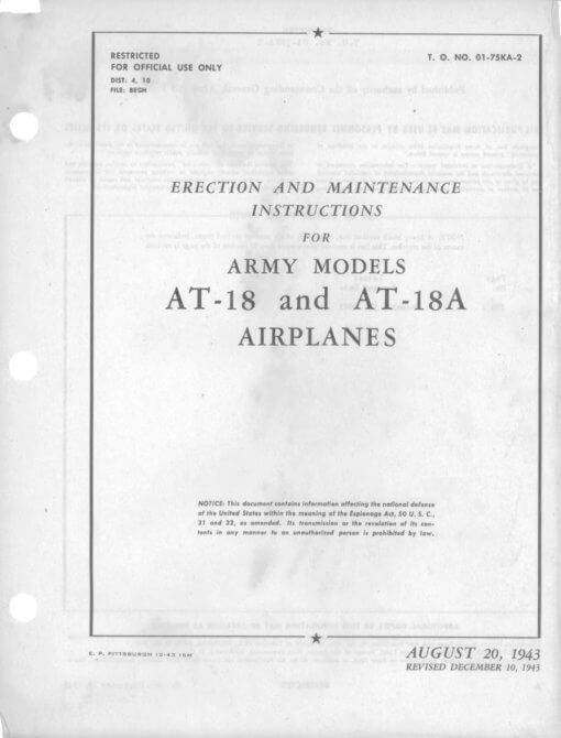 Flight Manual for the Lockheed model 14 A-29 AT-18 Hudson