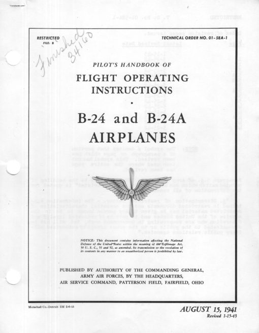 Flight Manual for the Convair B-24 Liberator