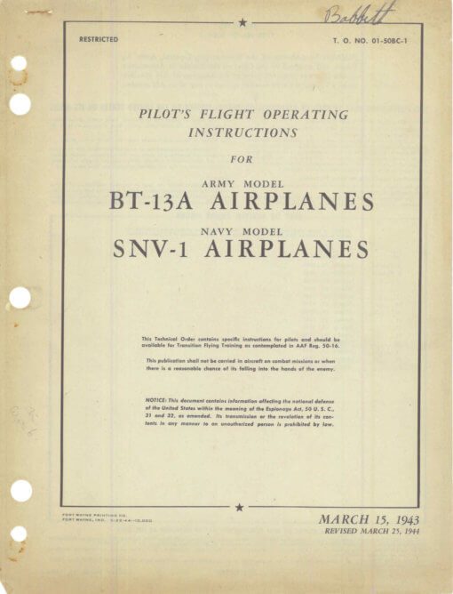 Flight Manual for the Vultee BT-13 BT-15 SNV Valiant