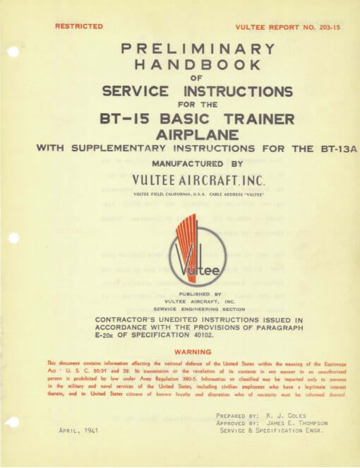 Flight Manual for the Vultee BT-13 BT-15 SNV Valiant