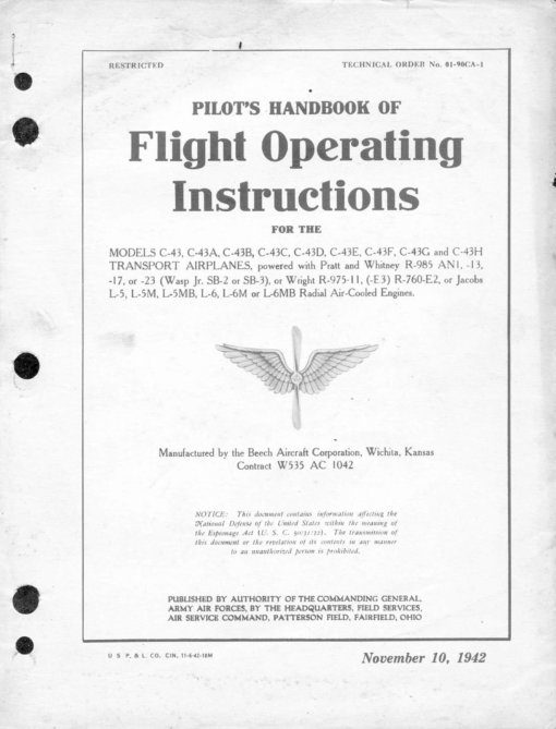 Flight Manual for the Beech Model 17 Staggerwing C-43 UC-43