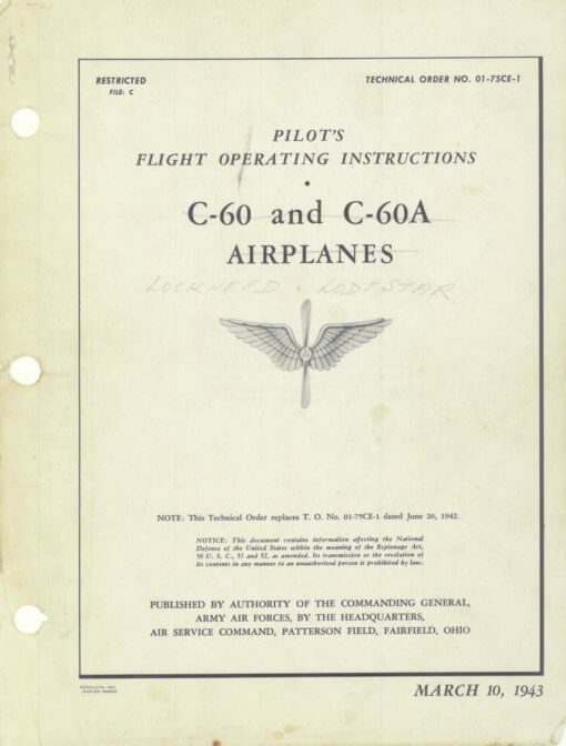 Flight Manual for the Lockheed 18 Lodestar C-59 C-60