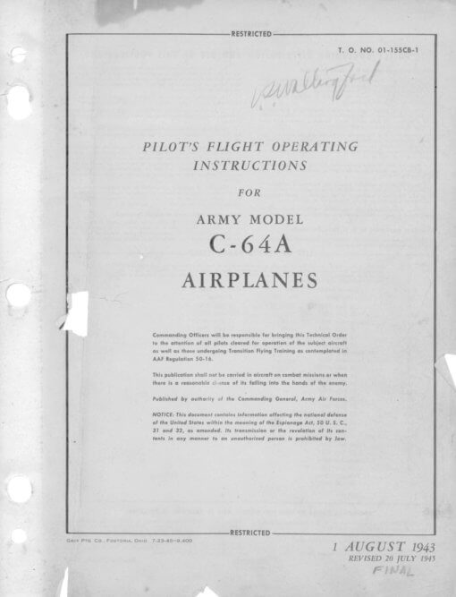 Flight Manual for the Noorduyn UC-64 Norseman