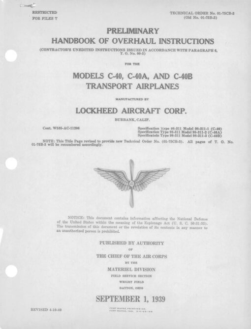 Flight Manual for the Lockheed 12 Electra Junior C-40