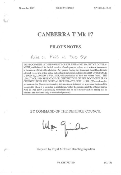 Flight Manual for the English Electric Canberra