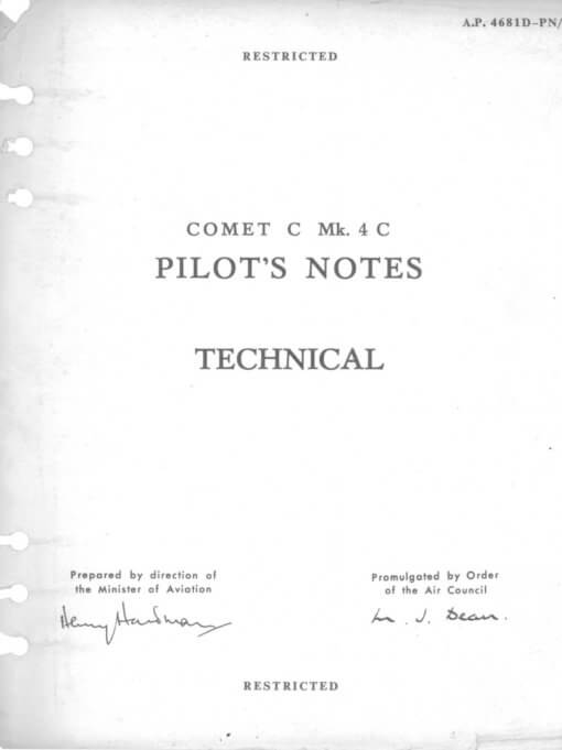 Flight Manual for the De Havilland DH106 Comet