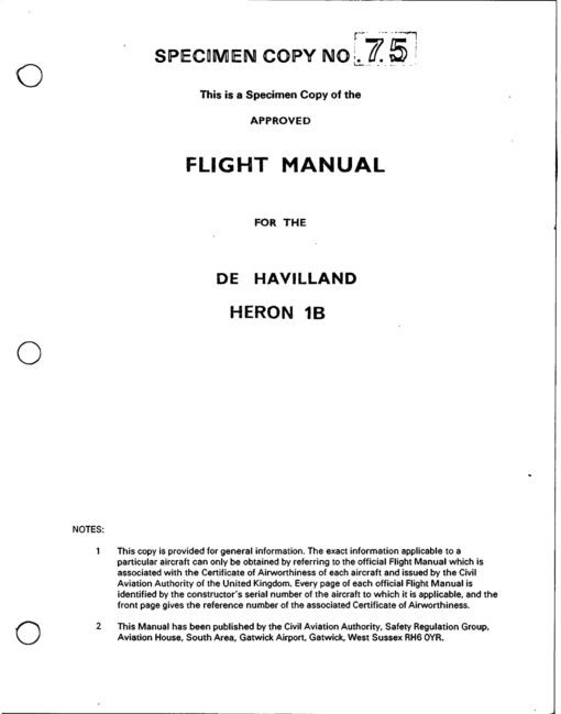 Flight Manual Pilots Notes for the De Havilland Heron