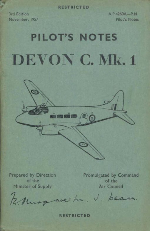 Flight Manual Pilots notes for the De Havilland DH104 Dove Devon