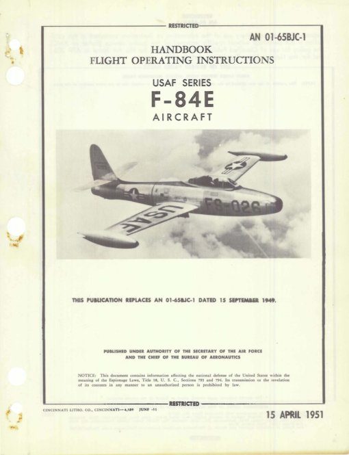 Flight Manual for the Republic F-84 Thunderjet