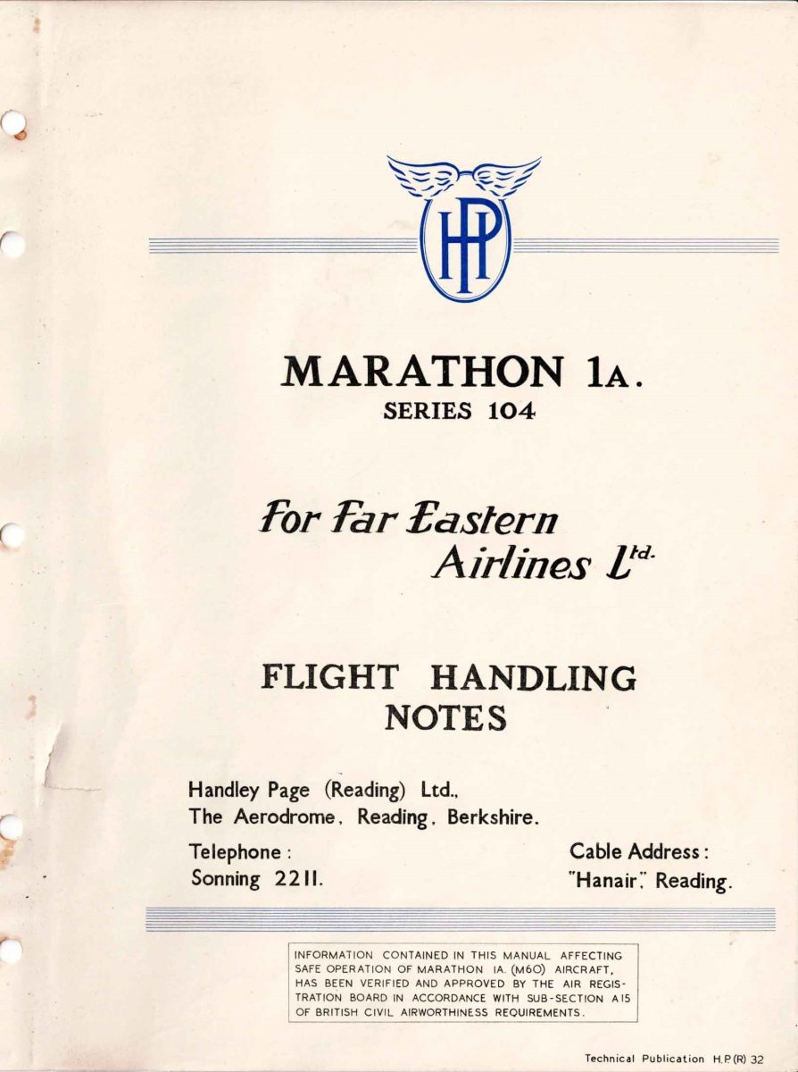 MarathonIA_Srs104-Flight_Handling_Notes-cover Flight Manual for the Miles M60 Marathon Handley Page (Reading) HPR1 Marathon