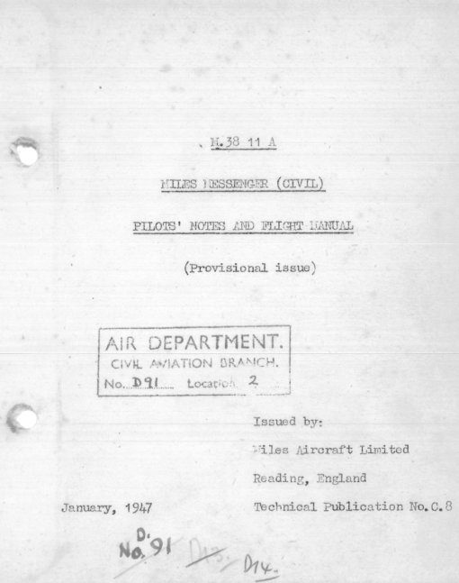 Flight Manual Pilots Notes for the Miles M.38 Messenger