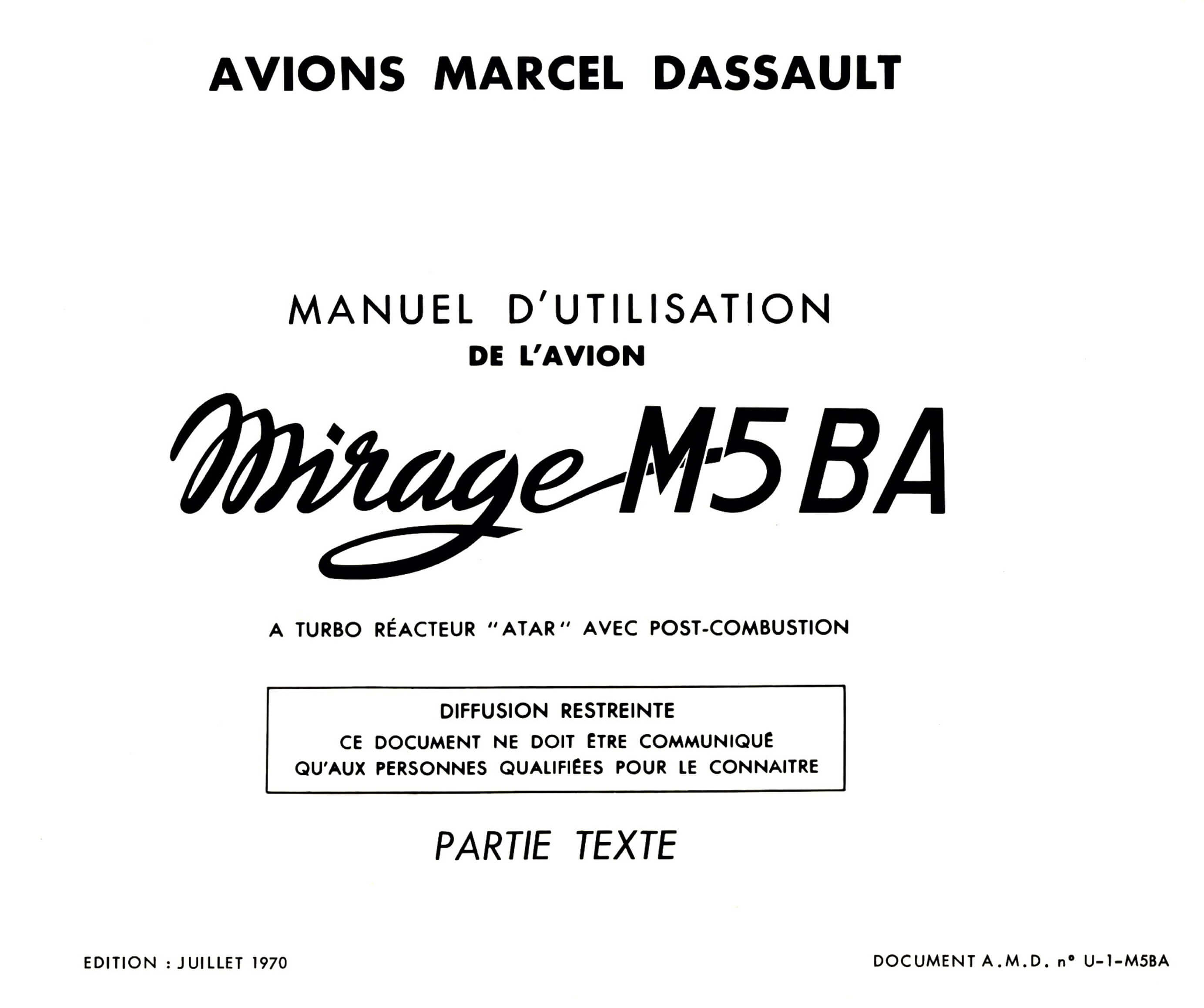 DASSAULT MIRAGE  IIIE MANUEL D'UTILISATION UCB-103-01 