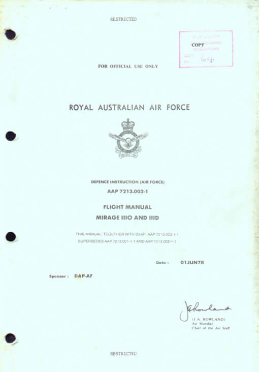 Flight Manual for the Dassault Mirage 3 and Mirage 5