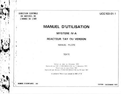 Flight Manual for the Dassault Mystere IV