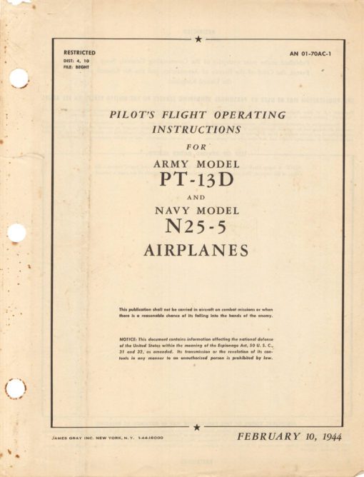 Flight Manual for the Boeing Stearman Model 75 N2S PT-17