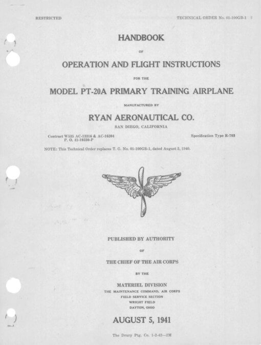 Flight Manual for the Ryan ST-A PT-20 PT-21 PT-22