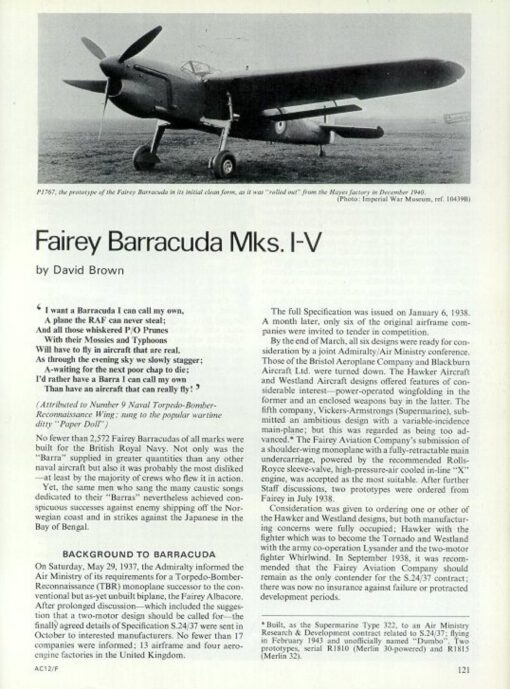 Pilot's Notes for the Fairey Barracuda and Fairey Albacore