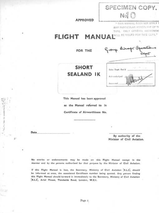 Flight Manual for the Short SA6 Sealand