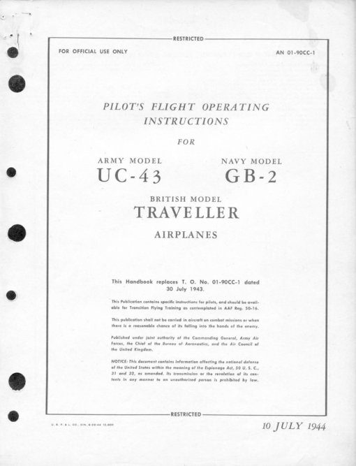 Flight Manual for the Beech Model 17 Staggerwing C-43 UC-43