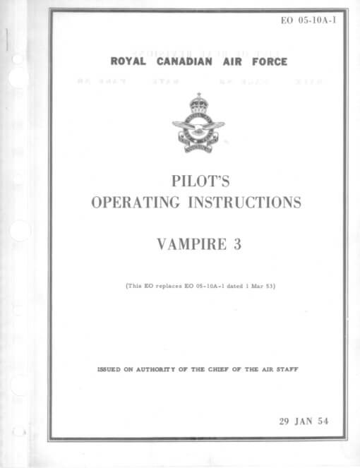 Flight Manual Pilots Notes for the DH100 and DH115 Vampire