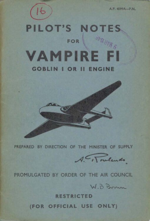 Flight Manual Pilots Notes for the DH100 and DH115 Vampire