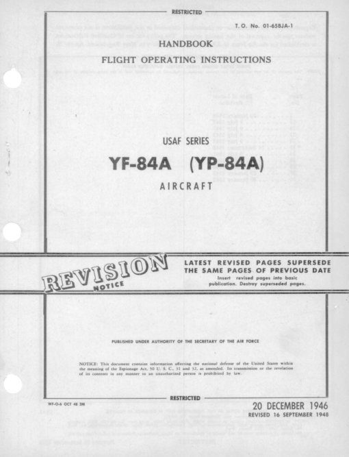 Flight Manual for the Republic F-84 Thunderjet