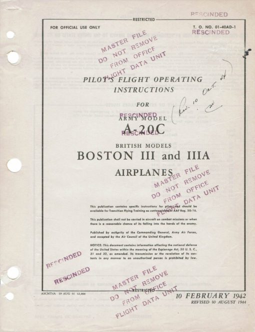 Flight Manual for the Douglas A-20 BD-2 Havoc