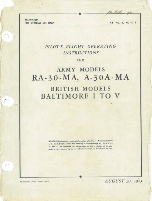 Flight Manual for the Martin A-30 Baltimore