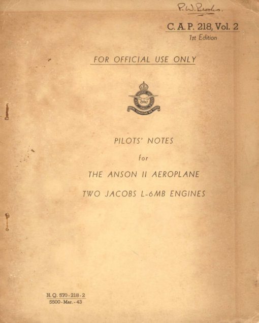 Flight Manual for the Avro Anson