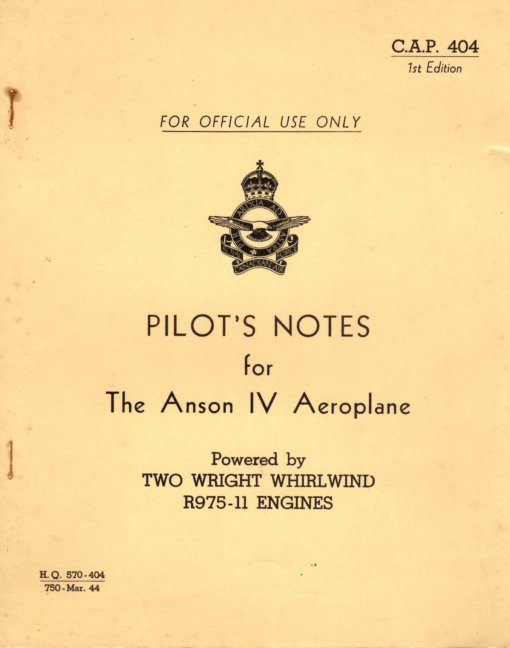 Flight Manual for the Avro Anson