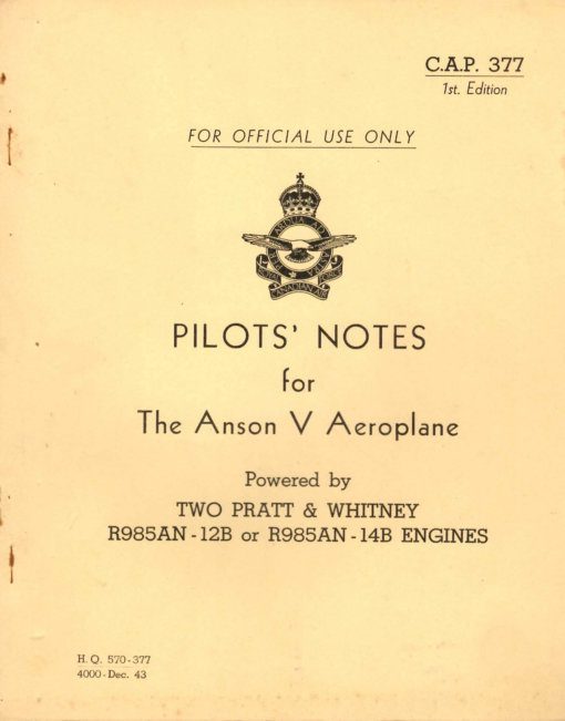 Flight Manual for the Avro Anson