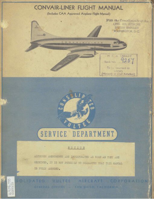 Flight Manual for the Convair T-29 C-131 240 340 440 540 580 Cosmopolitan