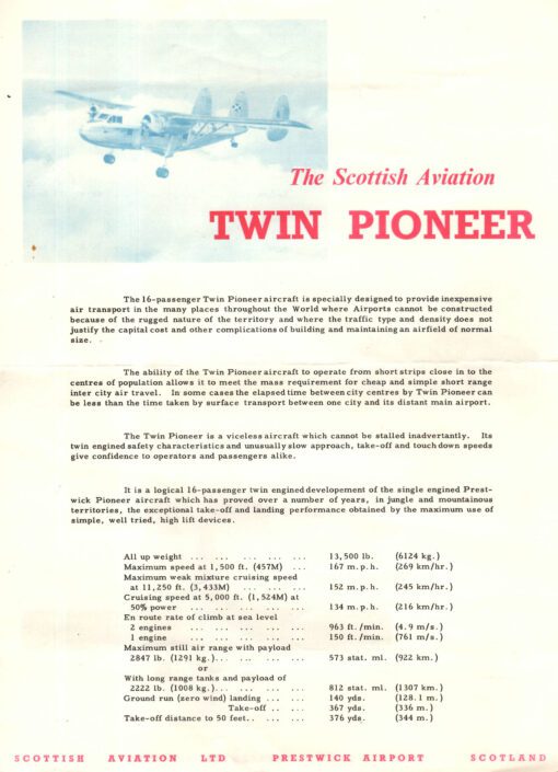 Flight Manual for the Scottish Aviation Twin Pioneer