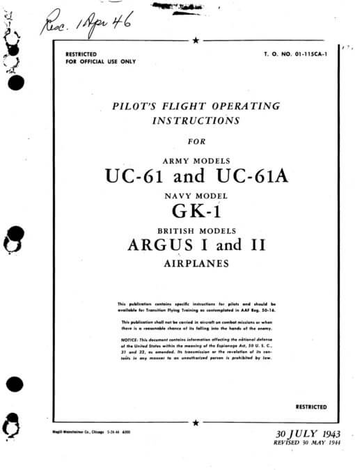 Flight Manual for the Fairchild UC-61 24 Argus