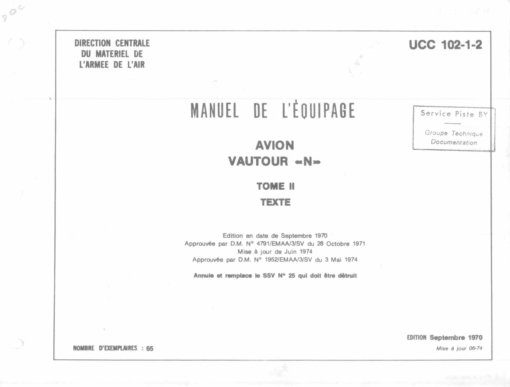 Flight Manual for the Sud Aviation SO4050 Vautour