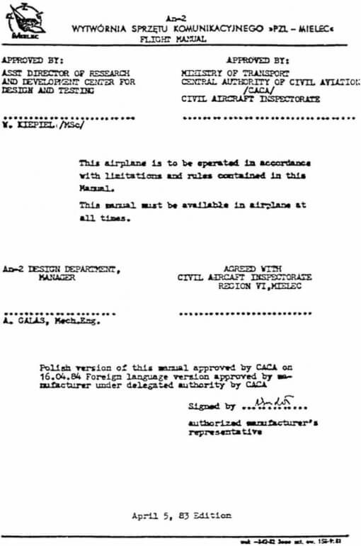 Flight Manual for the Antonov AN-2