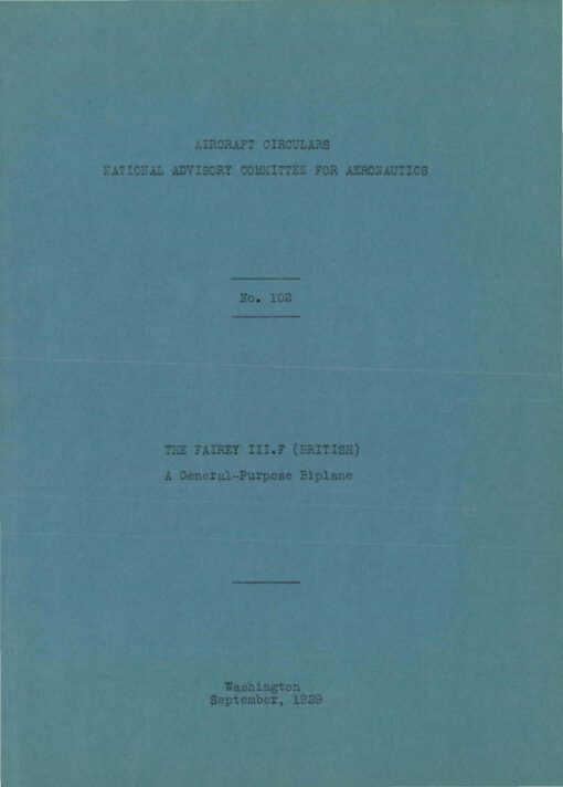 Pilots Notes Flight Manual for the Fairey IIIF