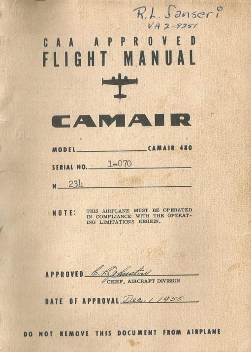 Flight Manual for the Camair 480 Twin Navion