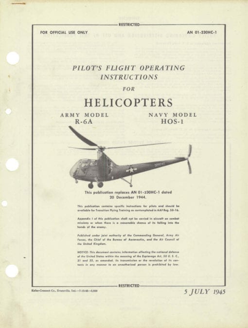 Flight Manual for the Sikorsky Model 49 R-6A HOS-1 Hoverfly