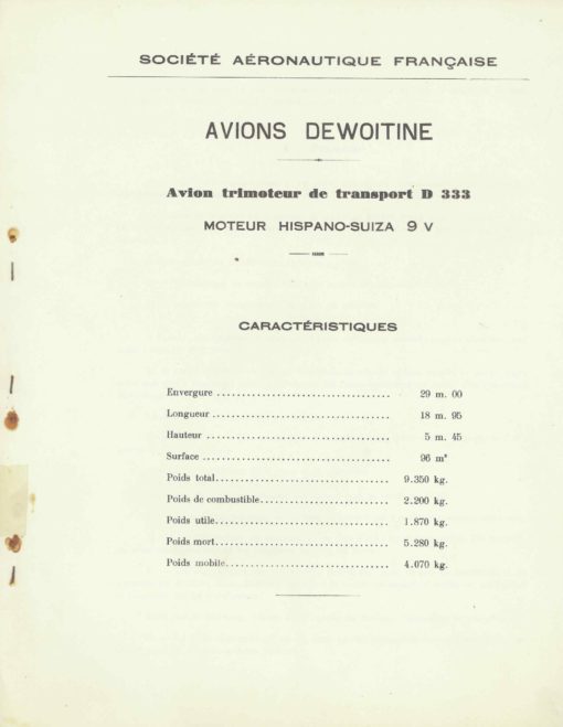 Flight Manual for the Dewoitine D333 D338