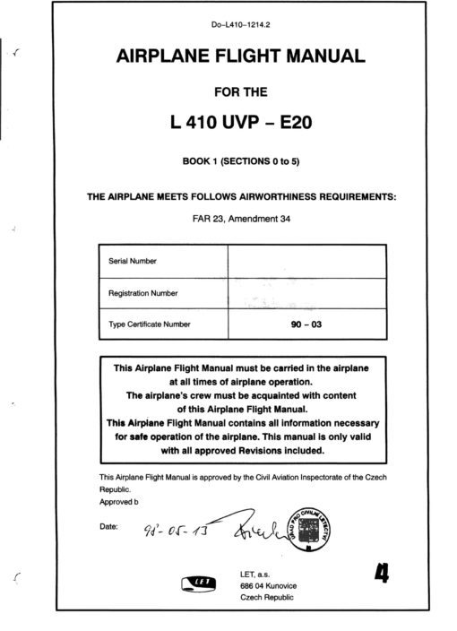 Flight Manual for the LET L410 Turbolet