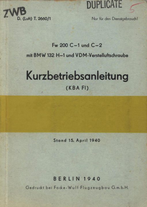 Flight Manual for the Focke-Wulf Fw200 Condor
