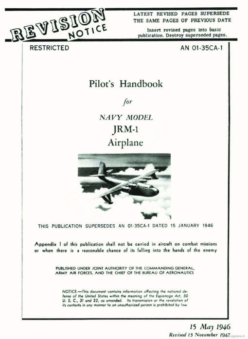 Flight Manual for the Martin JRM Mars