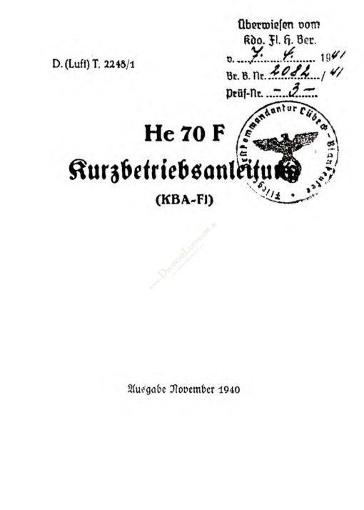 Flight Manual for the Heinkel He70