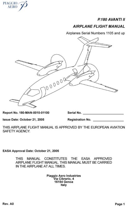 Flight Manual for the Piaggio P180 Avanti